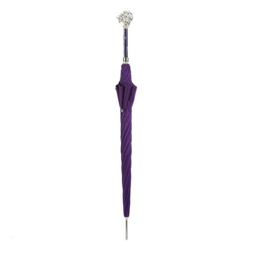handcrafted designer purple umbrella silver lion