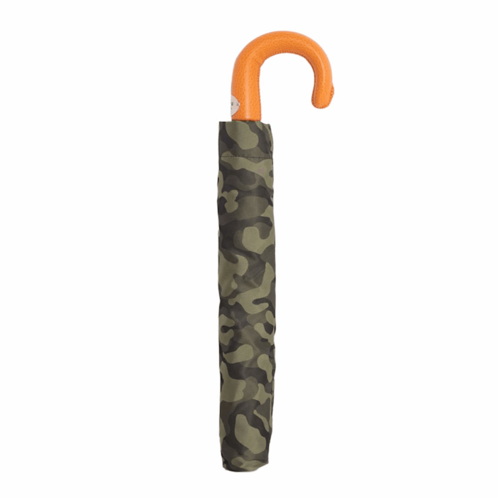 Orange Leather Handle Green Camouflage Folding Umbrella