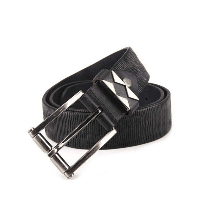 Leather Belt For Men With Ribbed Strap and Decorated Loop, Markus Model