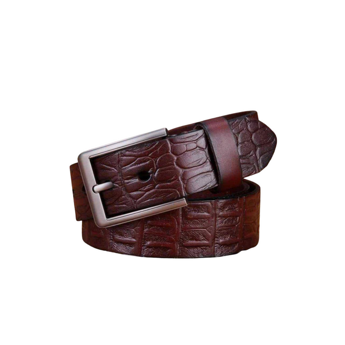Crocodile Pattern Leather Belt With Silver Buckle For Men, Alen Model