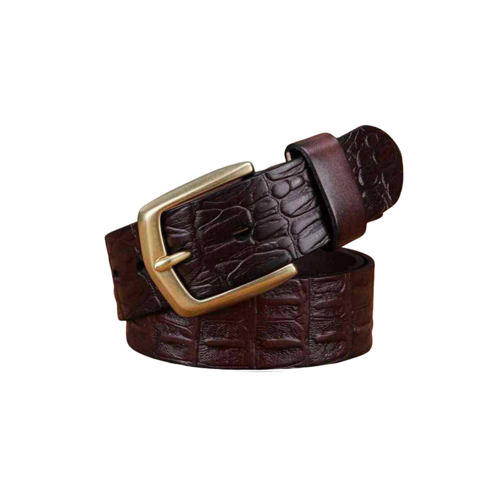 Crocodile Effect Leather Belt With Gold Buckle For Men, Garri Model