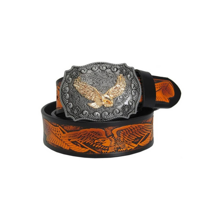 Stylish Engraved Western Leather Belt For Men