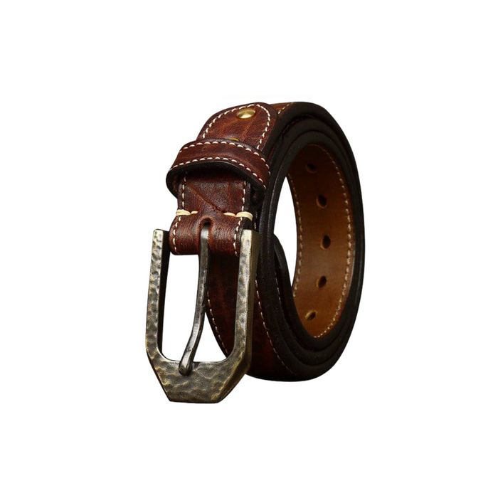 Leather Belt For Men, With White Stitching on The Strap, Kiran Model