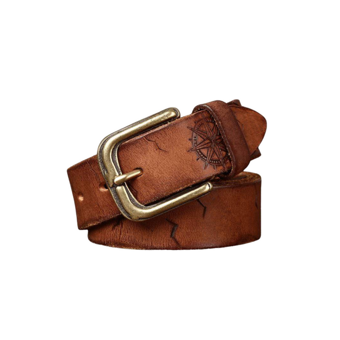 Leather Belt With Compass Inlay, For Men, Amit Model