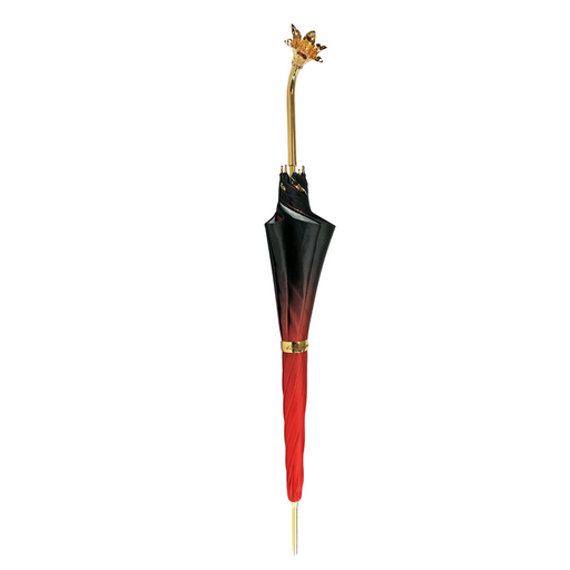 Marvelous green and red umbrella with gold-plated flower