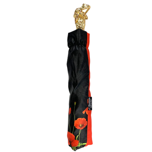 Opulent umbrella with red poppy and frog design