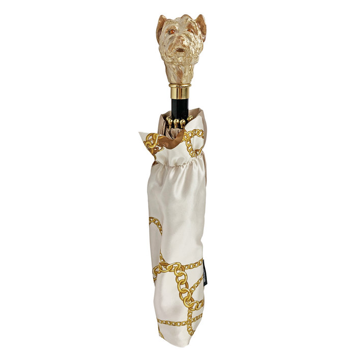 Fashionable cream umbrella with charming dog motif