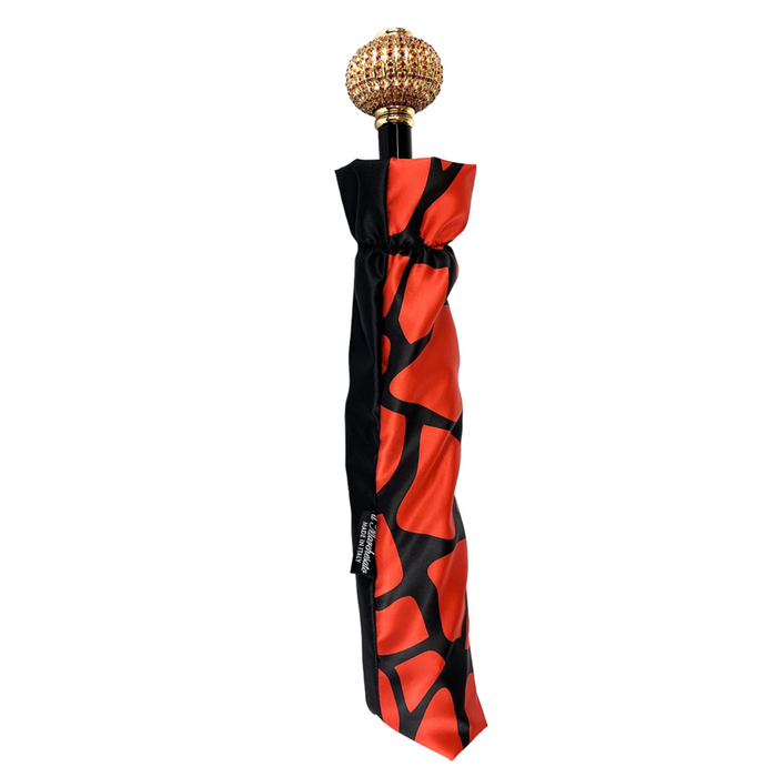 Elegant umbrella with crystal-decorated handle