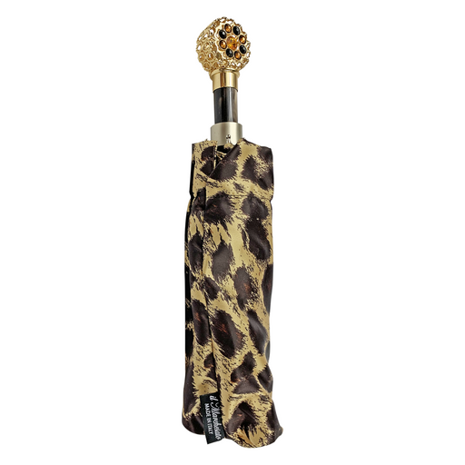Folding umbrellas with leopard motif and elegant handles