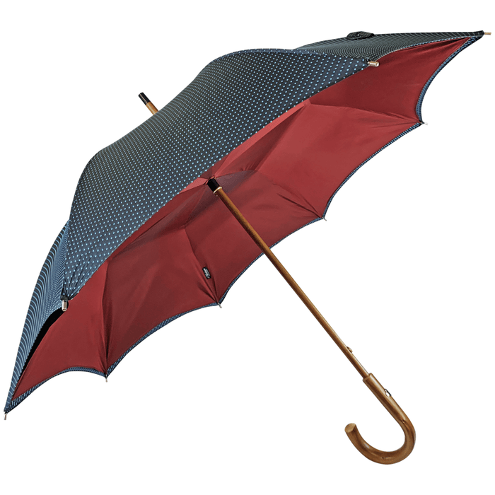 Men's Double Cloth Umbrella in Navy Blue with Dot Pattern