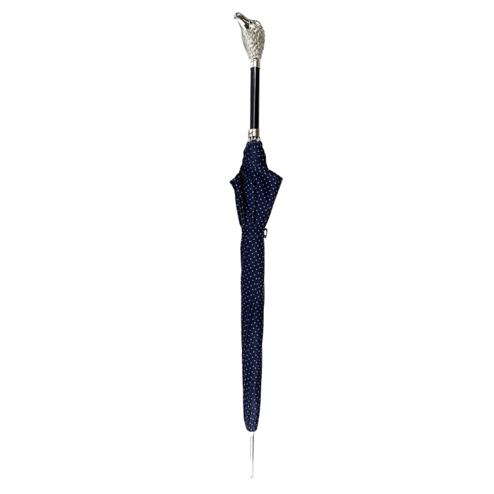 Unique Elegant Men's Umbrella Featuring a Silver-Plated Hawk Handle