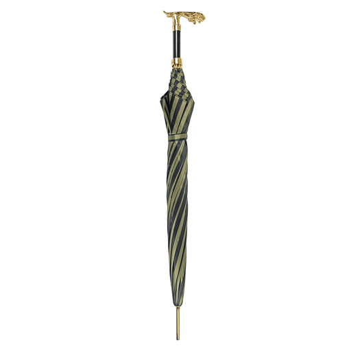 Luxury Men's Pinstripe Umbrella with Gold-Plated Jaguar Handle