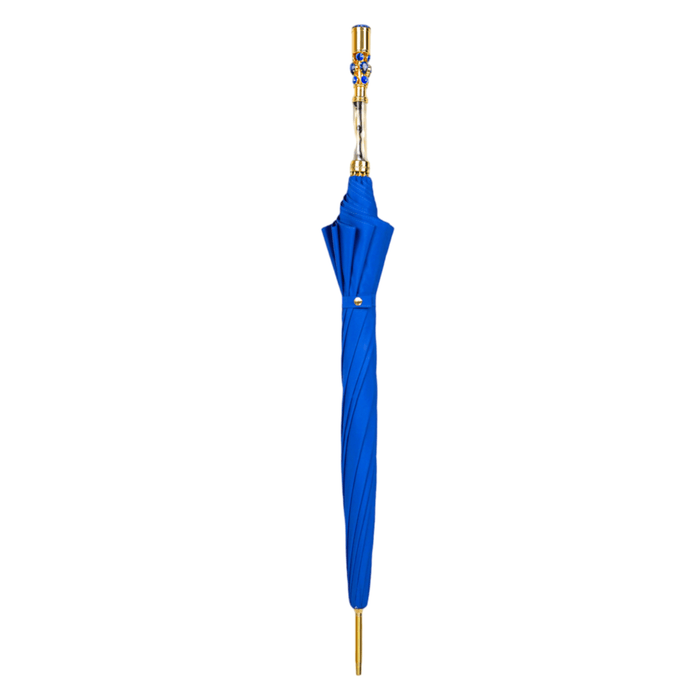 Handcrafted Electric Blue Umbrella with Crystal-Embellished Handle