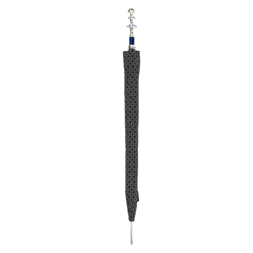 Stylish Grey & Blue Jacquard Umbrella with Silver-Plated Handle