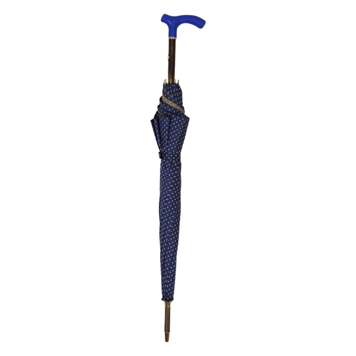 Stylish Elegant Umbrella with Blue Leather Handle and Beechwood Shaft