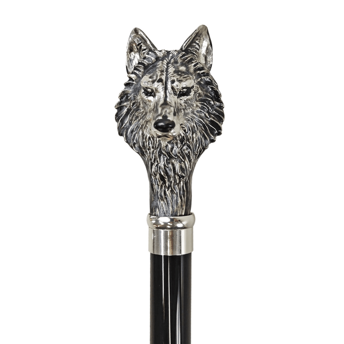 Stylish Umbrella with Silver-Plated 925 Wolf Handle and Fur Design