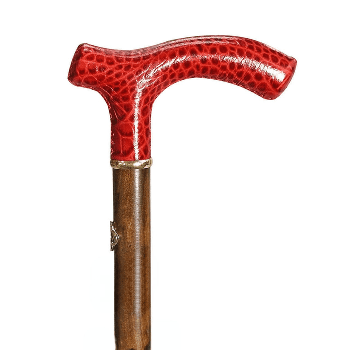 Handmade Red Leather Handle Elegant Burgundy Umbrella