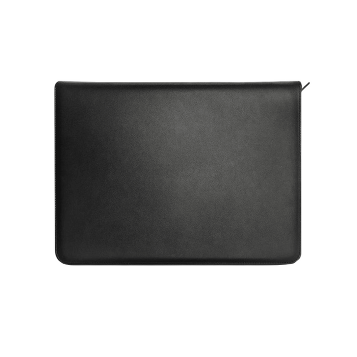 High Quality Black A4 Leather Folder with Zipper for Documents