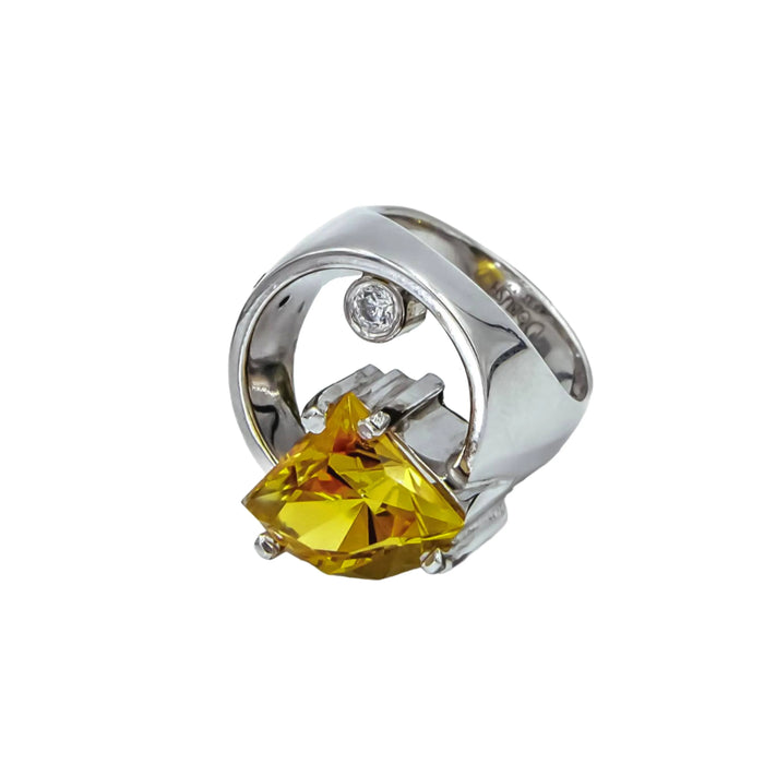 Unique Design Jewelry Handmade Silver Ring with Citrine, Garnet and Diamond