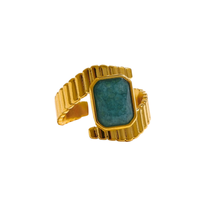 Unique Design Golden Ring with Green Crystal