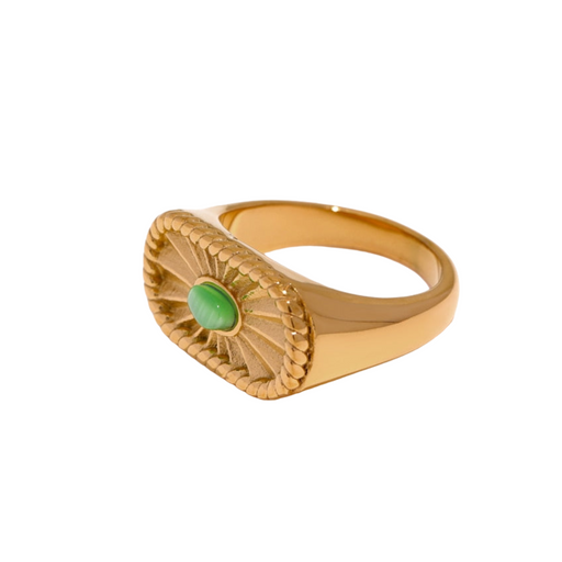 Designer Golden Ring with Green Crystal