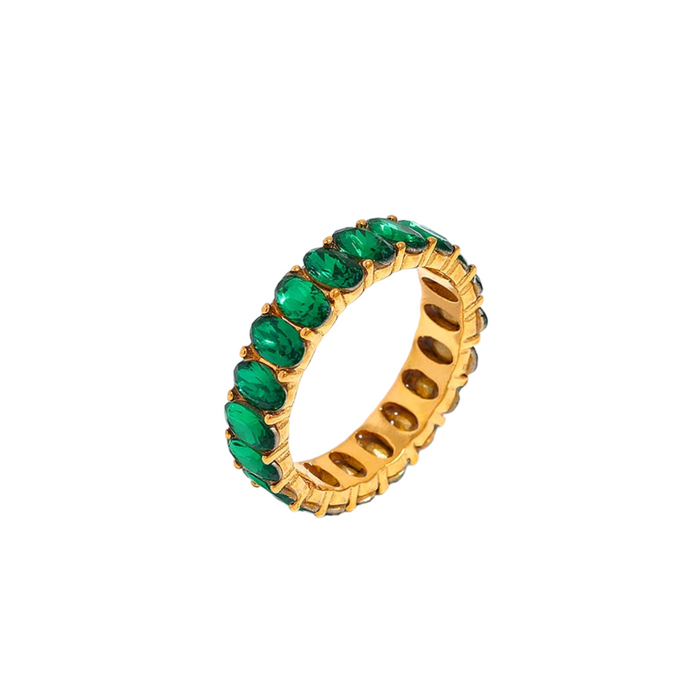 Chic Luxurious Golden Ring with Green Crystals