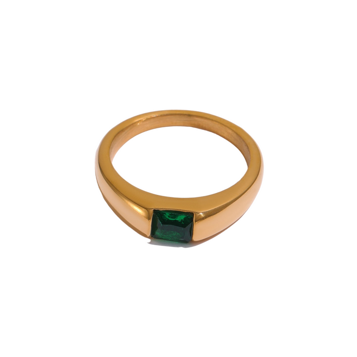 Minimalistic Golden Ring with Green Crystal