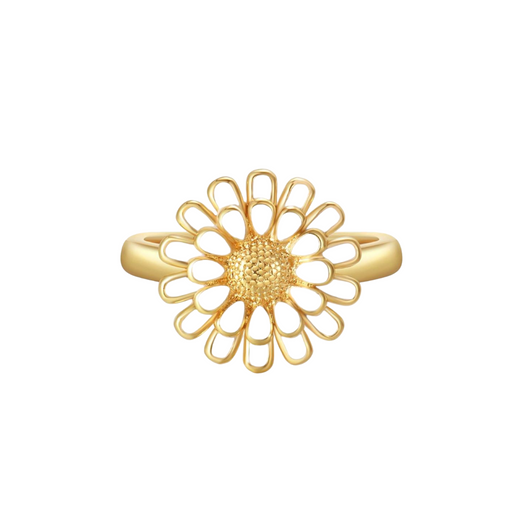 White Sunflower Adjustable Golden Ring