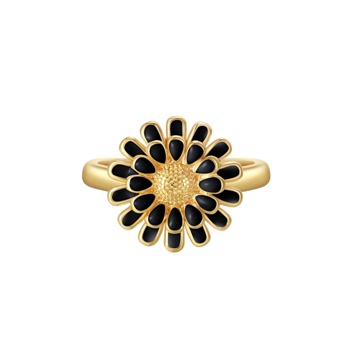 Black Sunflower Adjustable Golden Ring