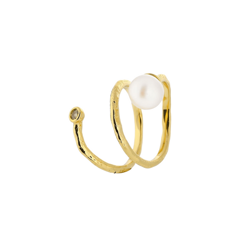 Elegant Vintage Design Golden Ring with Pearl