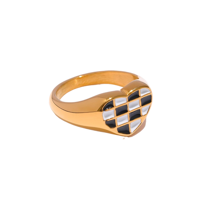 Heart Shape Enameled Golden Ring