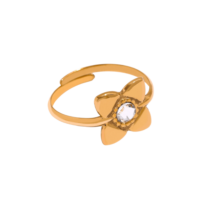 Flower with Crystal Golden Ring