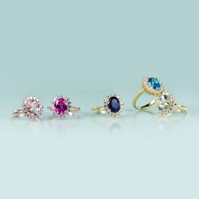 Princess Diana Sapphire Ring Aquamarine Birthstone Ring