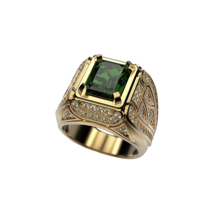 Vintage Golden Ring with Green Gemstone & Crystal Accents