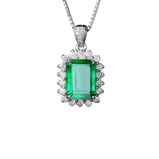 Luxury Square Green Zirconia 925 Sterling Silver Pendant Necklace