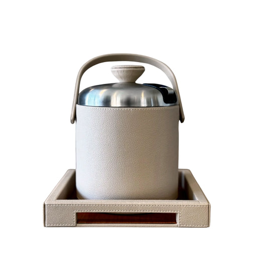 Luxury Leather Ice Bucket – Built-In Tray & Lid Tongs Holder