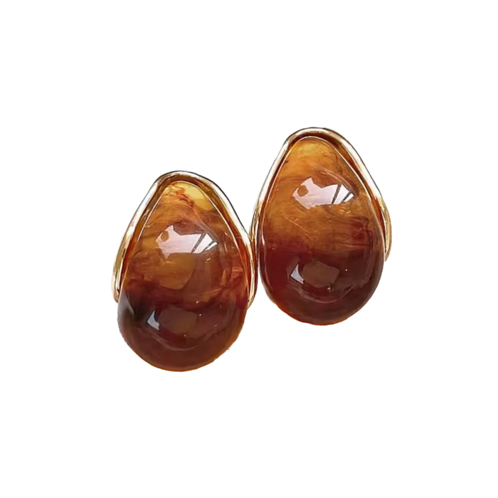 Amber Resin Drop Earrings for Women – Retro Elegant Stud Jewelry