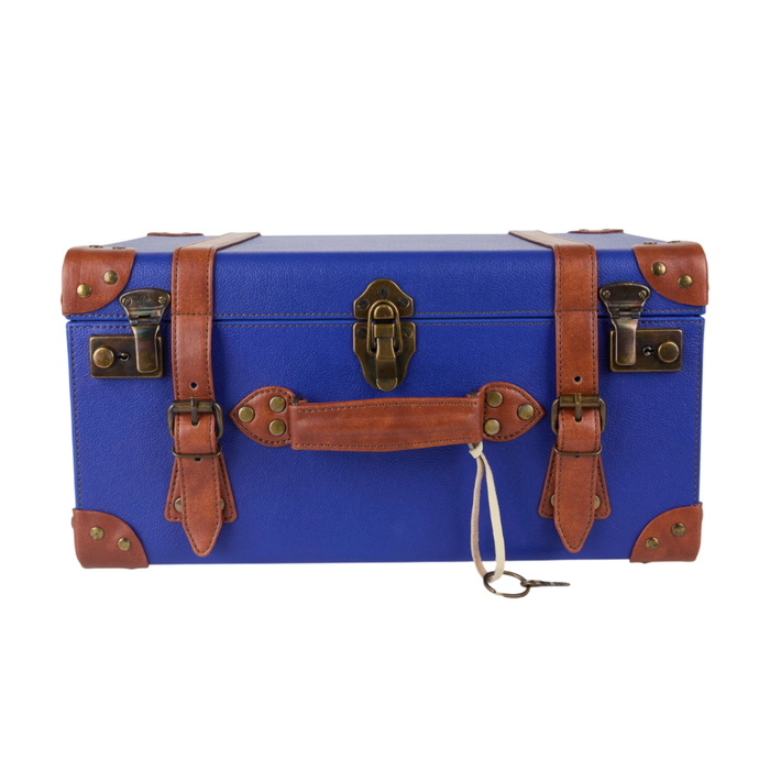 Cobalt Vintage-Style Leatherette Towel Crate with Strap Detail