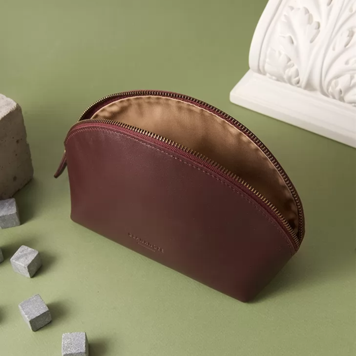 Women’s Leather Cosmetic Bag Crust Leather with Textile Lining