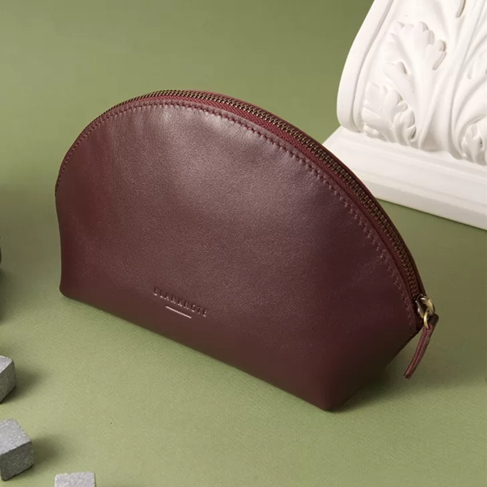 Women’s Leather Cosmetic Bag Crust Leather with Textile Lining