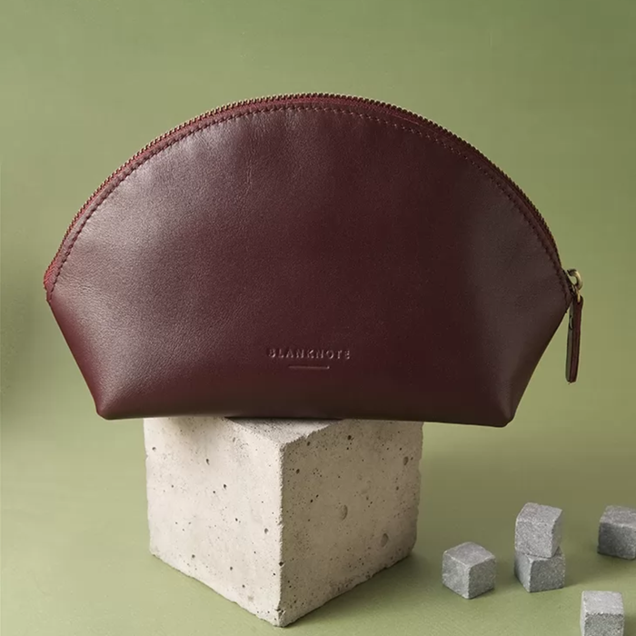 Women’s Leather Cosmetic Bag Crust Leather with Textile Lining