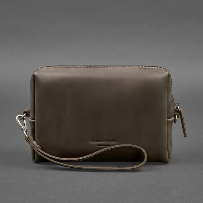 Vintage Crazy Horse Leather Makeup Pouch with Zipper
