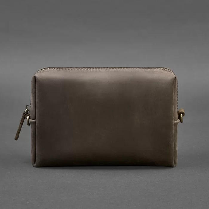 Vintage Crazy Horse Leather Makeup Pouch with Zipper