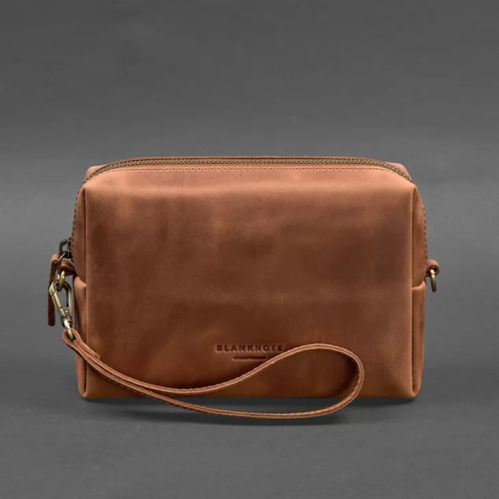 Vintage Crazy Horse Leather Makeup Pouch with Zipper