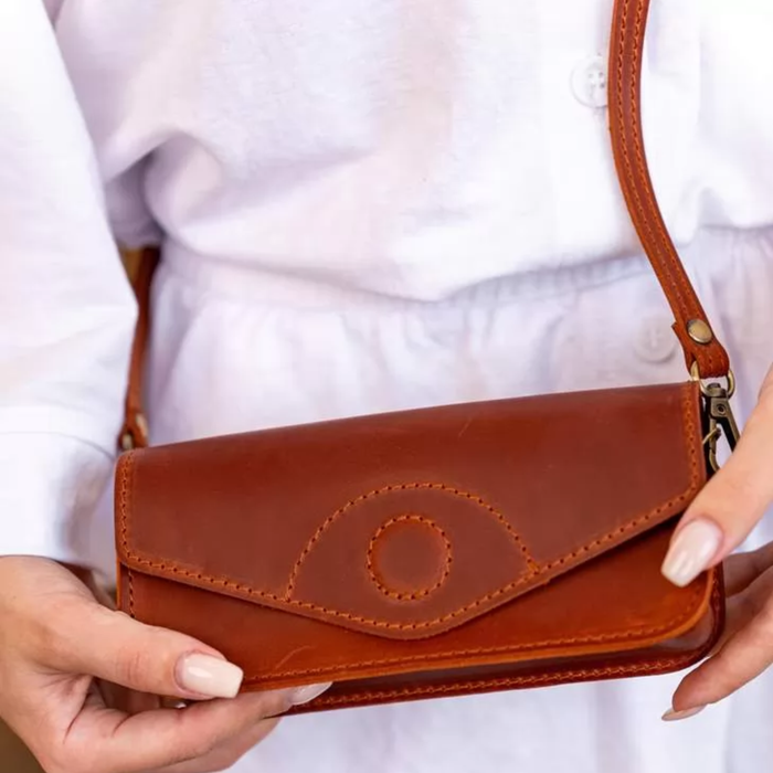 Crazy Horse Leather Glasses Case Mini Crossbody Bag
