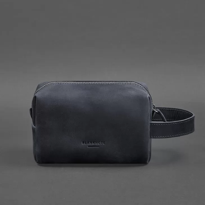 Crazy Horse Leather Toiletry Bag with Zipper Closure