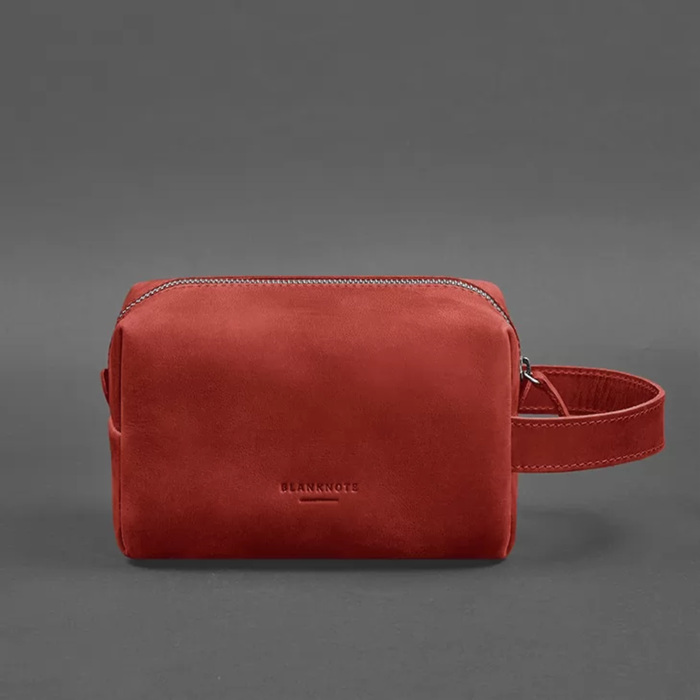 Crazy Horse Leather Toiletry Bag with Zipper Closure