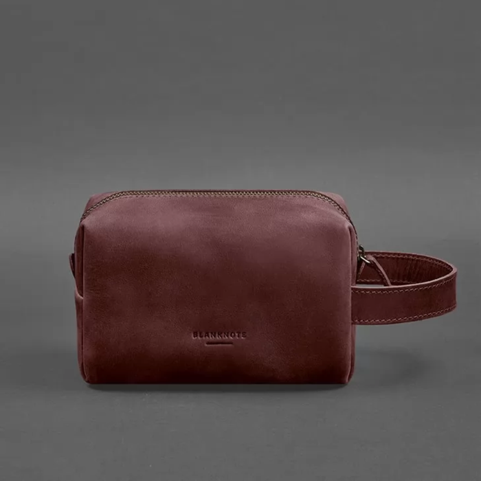 Crazy Horse Leather Toiletry Bag with Zipper Closure