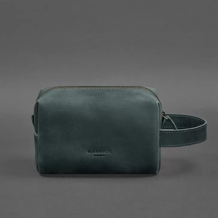 Crazy Horse Leather Toiletry Bag with Zipper Closure