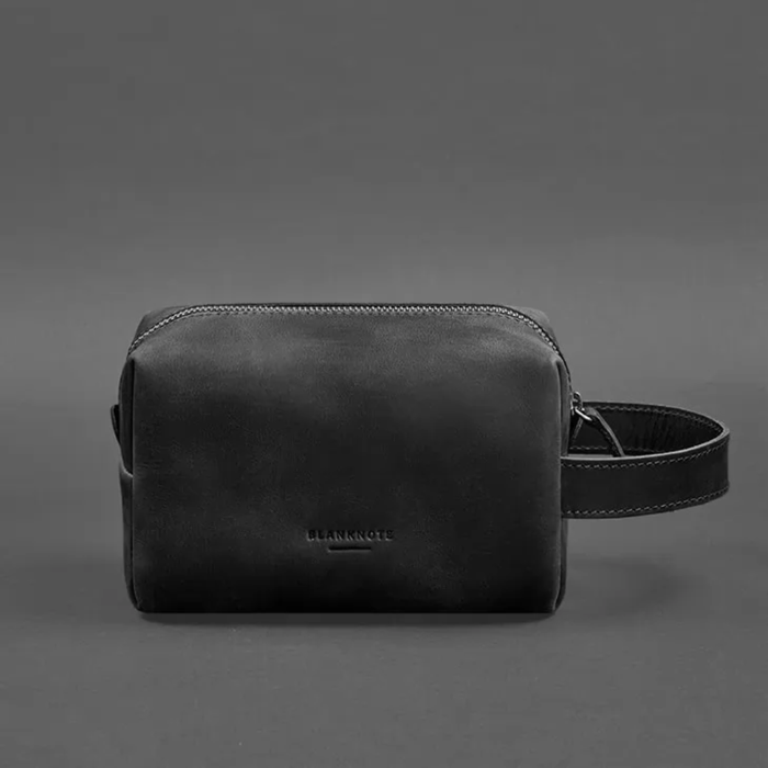 Crazy Horse Leather Toiletry Bag with Zipper Closure